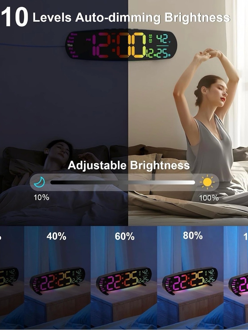 Large LED Digital Wall Clock - Multi-Color Display - Picture 3 of 12
